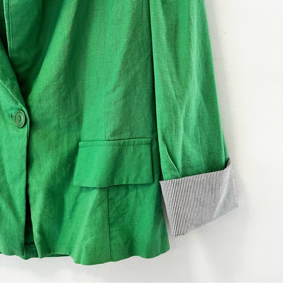 Green Blazer by Nana Fashion Striped Rolled Up Sleeves Faux Pockets Springwear - Picture 11 of 11